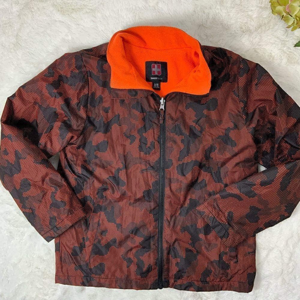 Youth Swiss Tech orange and black camo fleece lined jacket
